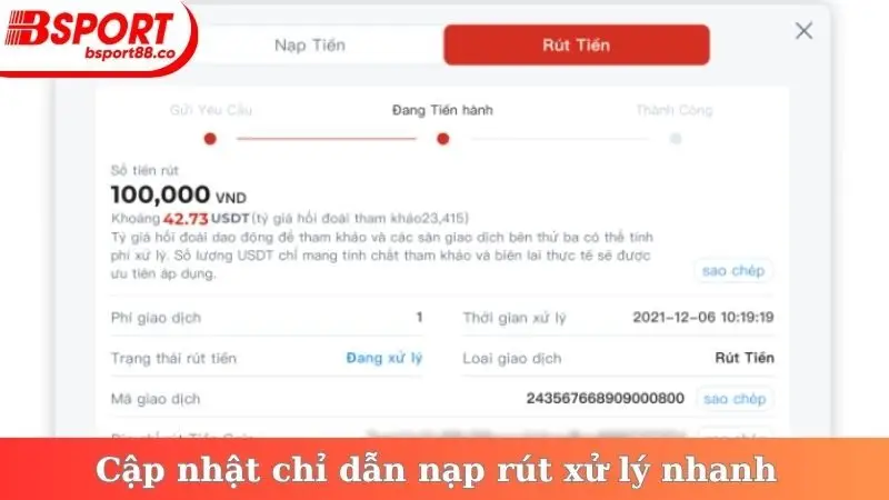 Cập nhật chỉ dẫn nạp rút xử lý nhanh