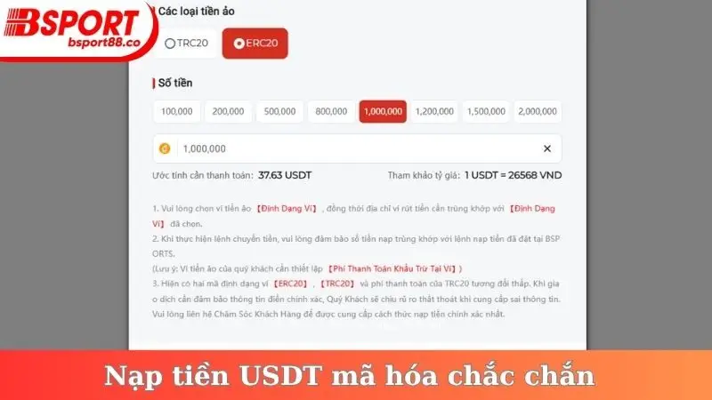 Nạp tiền USDT mã hóa chắc chắn